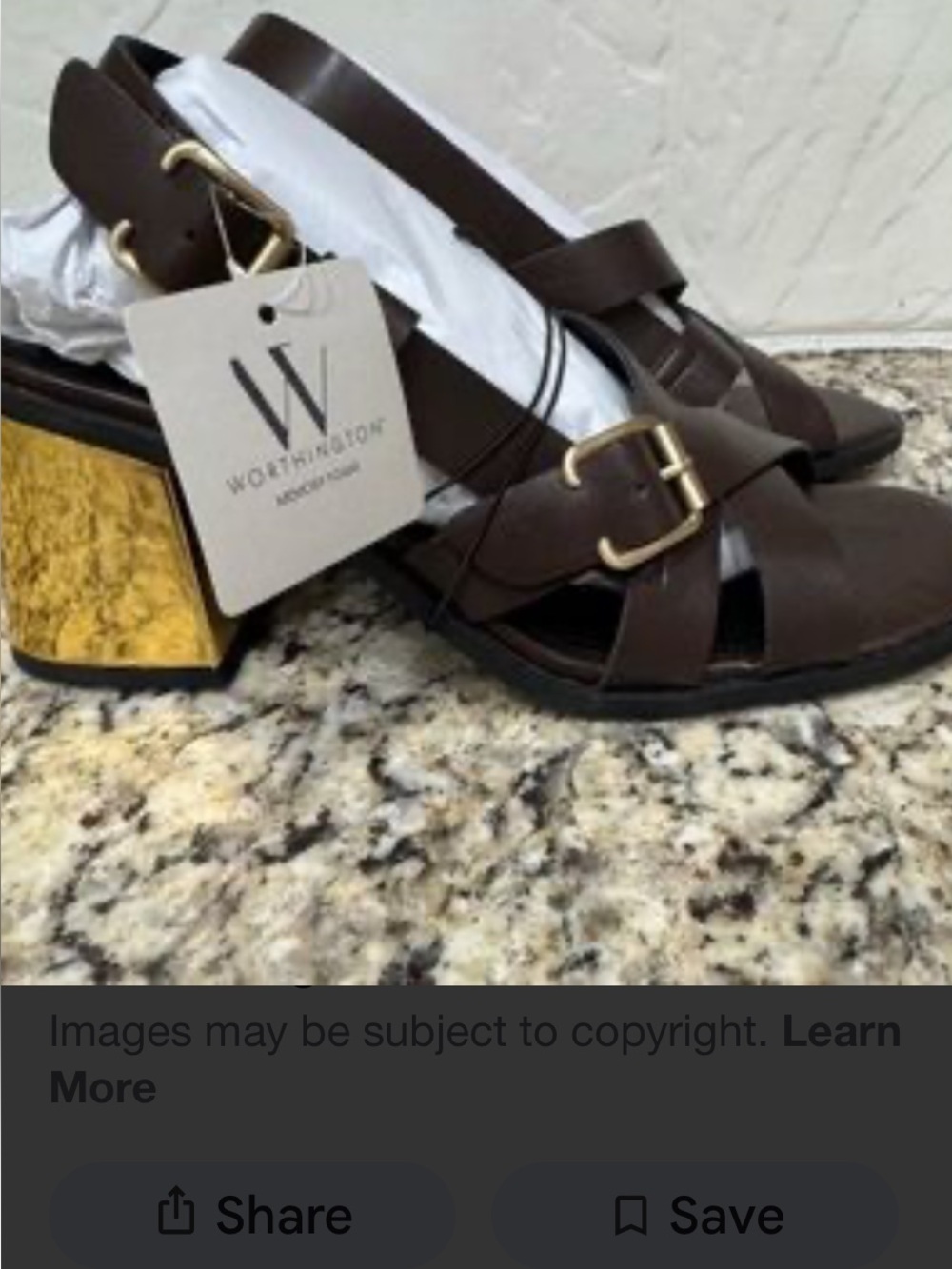 Worthington Dark Brown Cross-Strap Sandals with Gold Buckles and heels.  NWT